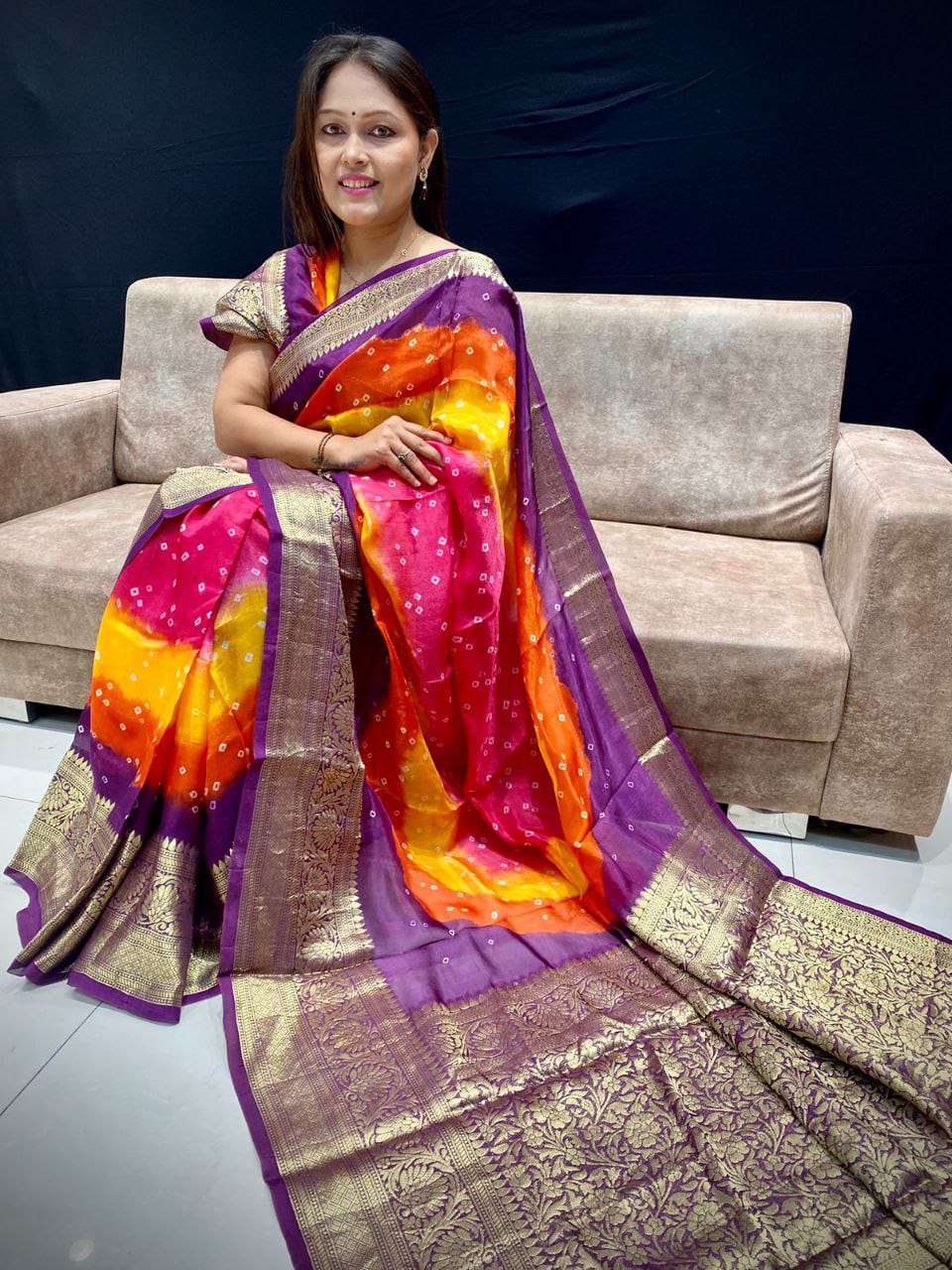 New  Kanjivaram Bandhani Saree