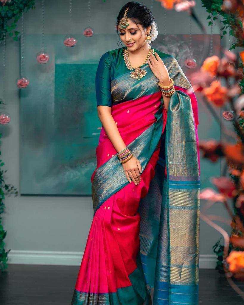 Beautiful Art Silk Jacquard Border Saree With Unstitched Running Blouse For Women Wedding Wear Party