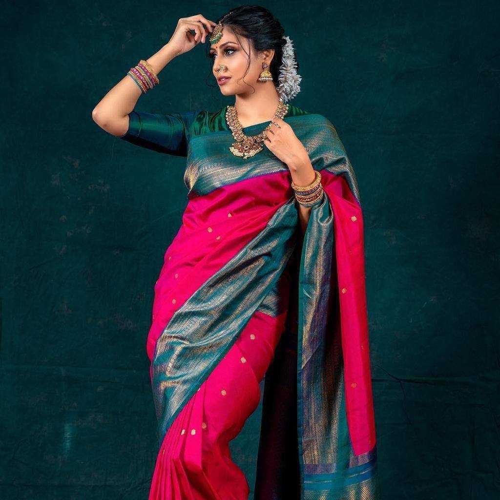 Beautiful Art Silk Jacquard Border Saree With Unstitched Running Blouse For Women Wedding Wear Party