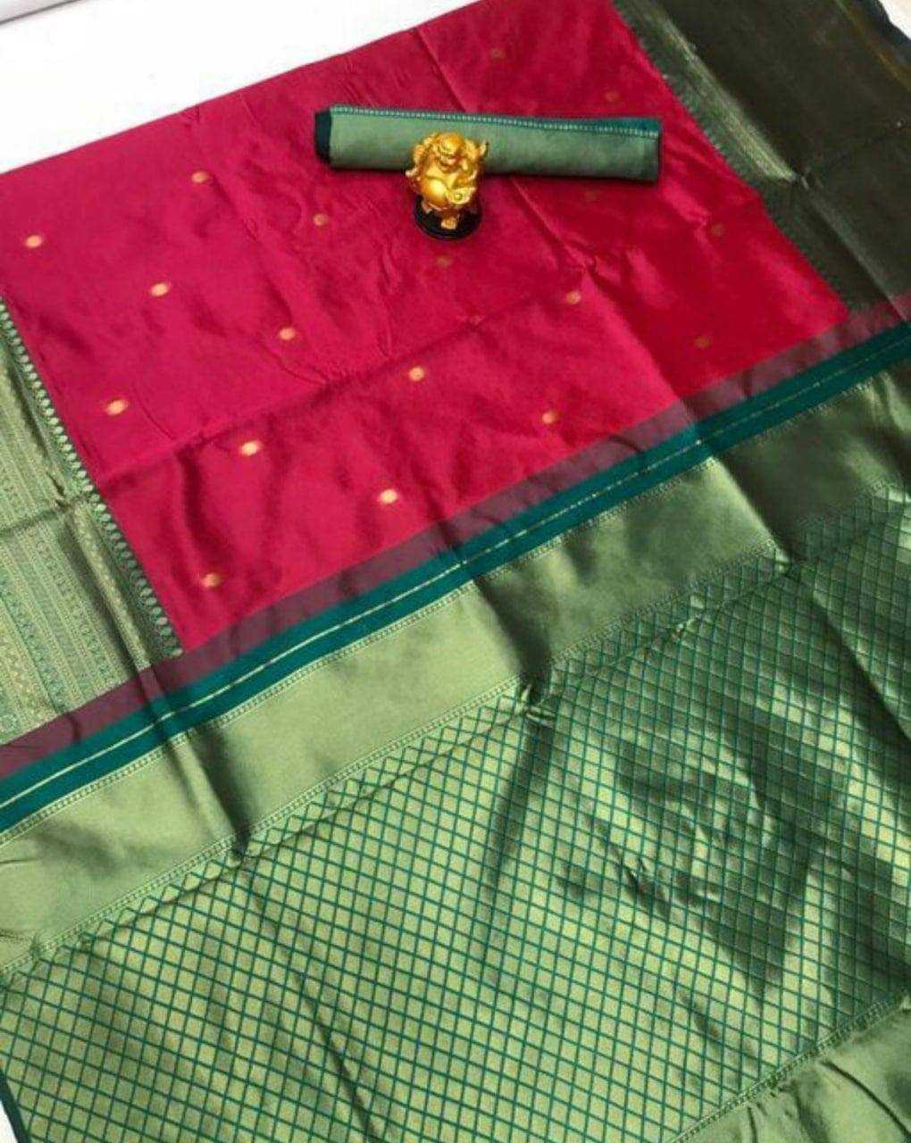 Beautiful Art Silk Jacquard Border Saree With Unstitched Running Blouse For Women Wedding Wear Party