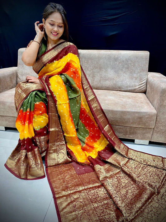 New  Kanjivaram Bandhani Saree