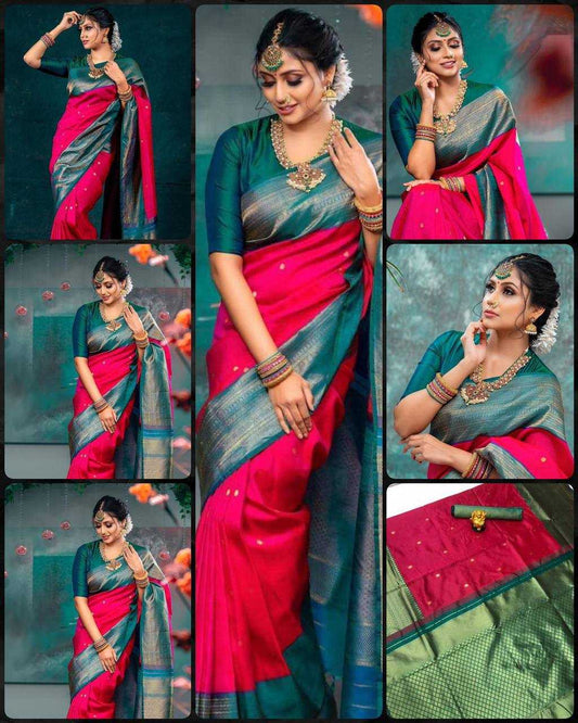 Beautiful Art Silk Jacquard Border Saree With Unstitched Running Blouse For Women Wedding Wear Party